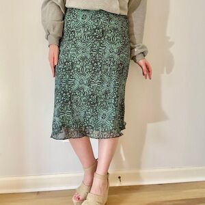 East 5th Vintage Flowy Straight Midi Skirt Y2K 90s Blue Black Floral A-Line 10